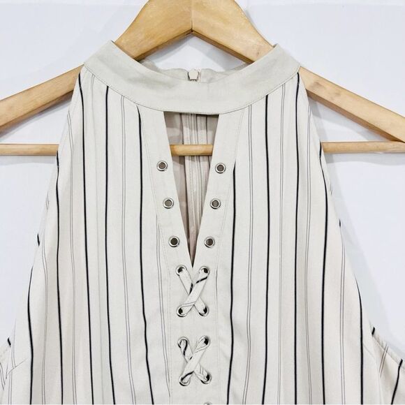BB Dakota Charlize Striped Lace Up Back Dress 8 Beige Mini A-line - Picture 5 of 9